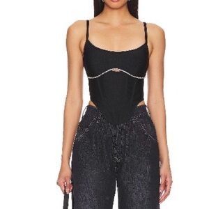 Superdown Black Bodysuit with Chain Detail